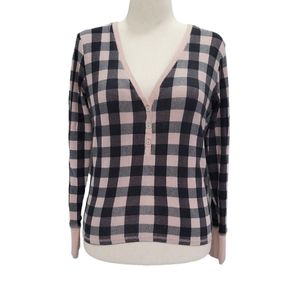 Victoria Secret women's cotton plaid V-neck cute long sleeve shirt buttons M